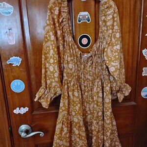 brown and pink paisley/floral dress